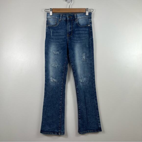 Hudson Girl's 10 Flared Jeans Stone Wash Distressed Patches High Rise Denim - Picture 12 of 12